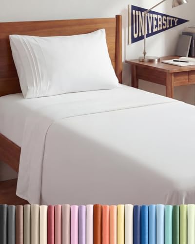 Twin XL 3 Piece Sheet Set - College Dorm Room Essentials - White by CGKUnlimited