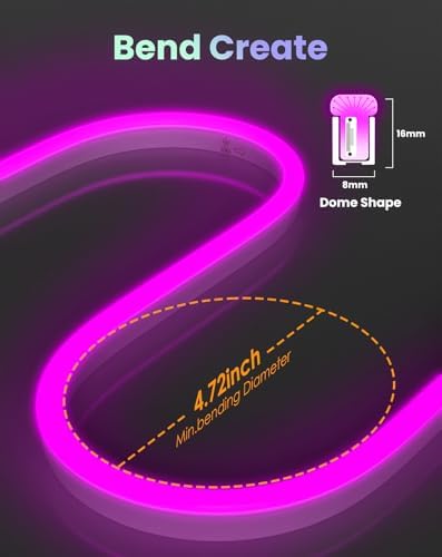 Shine Decor Smart LED RGB Neon Rope Lights AC 120V, ETL Expandable Color Changing Dimmable with Remote Compatible with Alexa, Google Assistant, Cold-Resistant & IP65 Waterproof, 8x16 mm, 50FT - Image 6