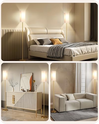 2Pack Floor Lamp, Pole with Foot Switch, Modern Standing Lamp Lampshade, Minimalist Freestanding Lamp (Bulb Not Included), for Living Room,Bedroom,Office,ETL Listed,Gold and Beige DE07LDP205 - Image 6
