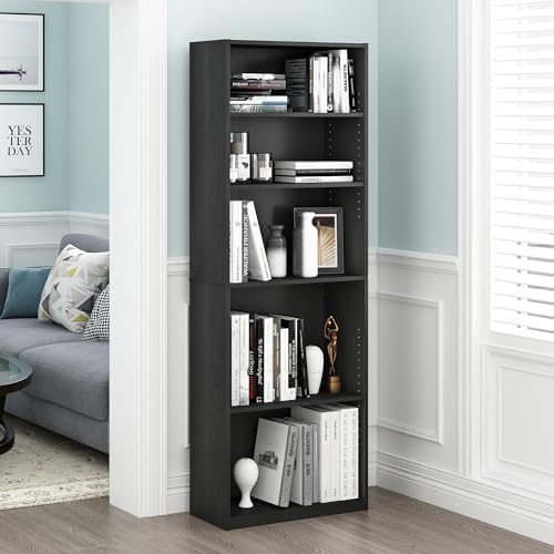 Furinno Jaya 5-Tier Book Shelf with Adjustable Shelves, Blackwood - Image 2