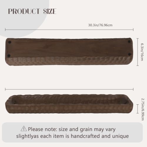 Oakrain Large Wood Dough Bowl, 30" Extra Long Rustic Decorative Bowl, Brown - Image 2