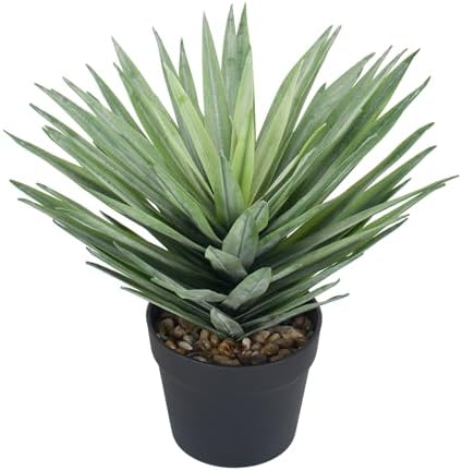 15 Inches Artificial Agave Plant for Indoor & Outdoor - Large Fake Agave Plant in Black Pot with Real Stone Pebbles, Modern Home Office Decor, 81 Leaves by Unknown