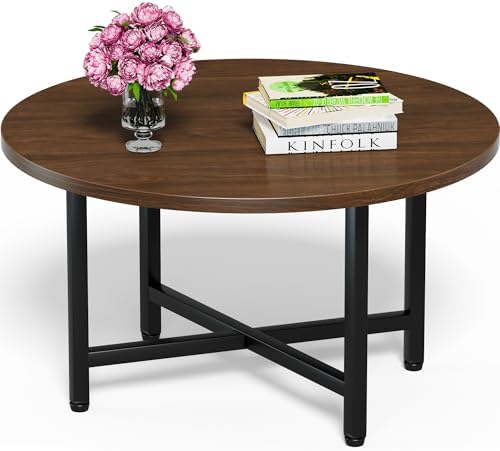 FAMIDGE Coffee Table, 23.6" Round Coffee Table, Walnut Living Room Tables by FAMIDGE
