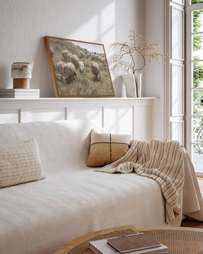 InSimSea Framed Canvas Wall Art Vintage Decor, Sheep on the Dunes Wall Pictures Farmhouse Decor Wall Art, Large Wall Art Living Room Decoration, Bathroom Bedroom Office, 12"x16" - Image 2