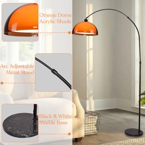 Arc Floor Lamp for Living Rooms Orange Mushroom Two-Layered 70" Modern Floor Lamp with Marble Base Arch Standing Lamp for Living Rooms, Home Offices, Dining Rooms, Bedrooms,Acrylic Lampshade - Image 3