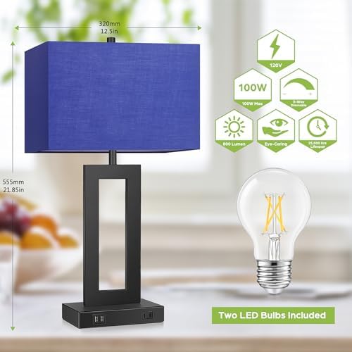 TOBUSA 22" Modern Touch Control Table Lamp Set of 2 with 2 USB Ports - Image 3