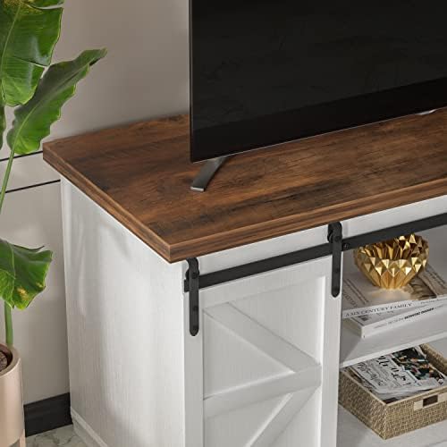 JUMMICO TV Stand for 65 Inch TV, Sliding Barn Doors, Bright White - Image 2