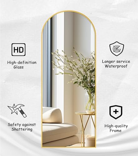 Rowjut Large 71"x30" Arched Full Length Mirror, Gold Mirrors Full Length Floor Mirror Standing for Bedroom, Living Room, Wall Mounted & Full Body Mirror Hanging or Leaning(Gold) - Image 6