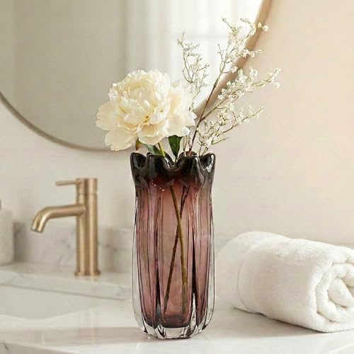 Large Hand Blown Glass Flower vases, Unique Amber Glass vases, Murano Style Wide Mouth vases, Beautiful Vase for Home Living Room, Office, Table centerpieces, Bookshelves and Wedding Decorations - Image 3