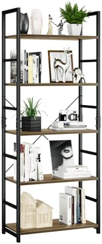 NUMENN 5 Tier Bookshelf, Tall Freestanding Open Storage Bookcase, Dark Walnut by NUMENN