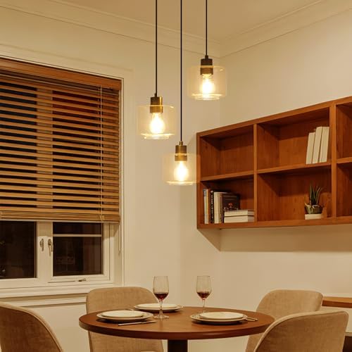3-Light Pendant Lighting, Black Dining Room Chandelier Light Fixture Over Table with Clear Glass, Modern Cluster Hanging Lights for Kitchen Island Dining Room Sink, OS-YQ8153-3BKC - Image 5