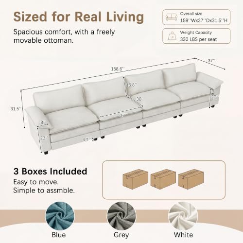 Homall 158.6" Cloud Couch, Modular Sectional Sofa, White - Image 2