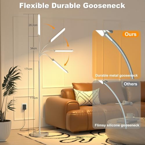 Yikuneng Dimmable LED Floor Lamp, Super Bright Reading Lamps Floor Standing lamp with Remote & Touch Control, Stepless Dimming & 2700K-6500K Color Temperature, for Living Room Bedroom Office, Silver - Image 2