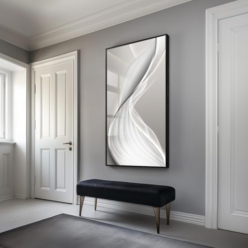 Large Framed Silver White Abstract Wall Art for Living Room, Vertical 30x60 - Image 3