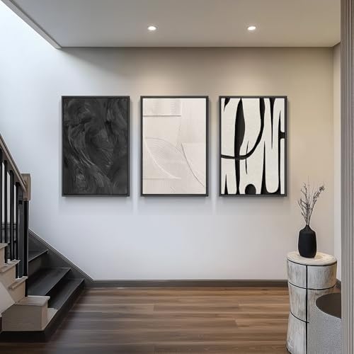 Framed Black and White Abstract Wall Art for Living Room, 3 Piece 24x36 In - Image 4