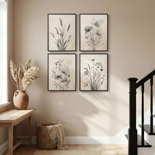 Framed Vintage Floral Botanical Wall Art for Living Room, 4 Piece 12x16 In - Image 4