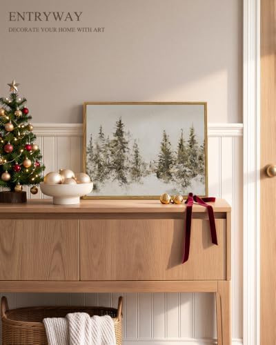 InSimSea Vintage Christmas Winter Framed Wall Art, Forst Pine Tree,12x16In - Image 2
