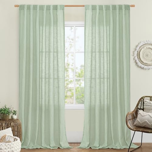 LAMIT Linen Curtains 90 Inch for Living Room, Semi Sheer Panels 90 Inch by LAMIT