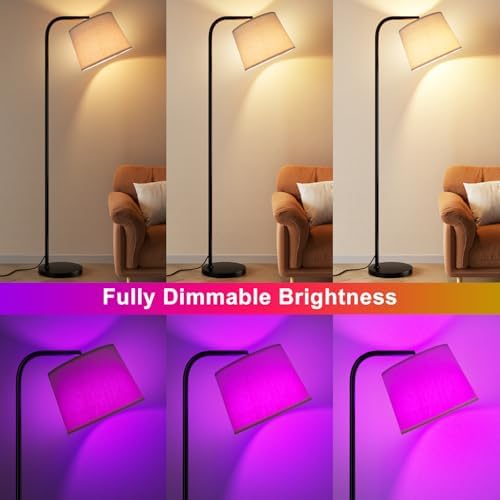 Ambimall RGB Floor Lamp - Remote Control, 8 Colors and 3000K-6500K Color Temperature, Fully Dimmable, Standing Lamp for Living Room with Rotating Head, Tall Lamp for Bedroom (RGB-Black and Beige) - Image 4