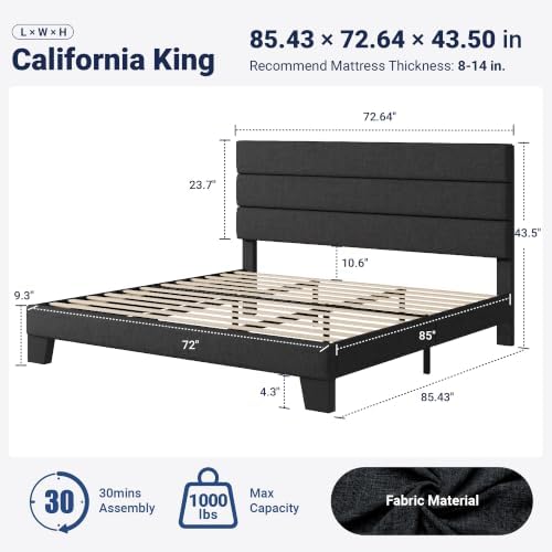 Allewie Cal King Size Platform Bed Frame with Fabric Upholstered Headboard - Image 2