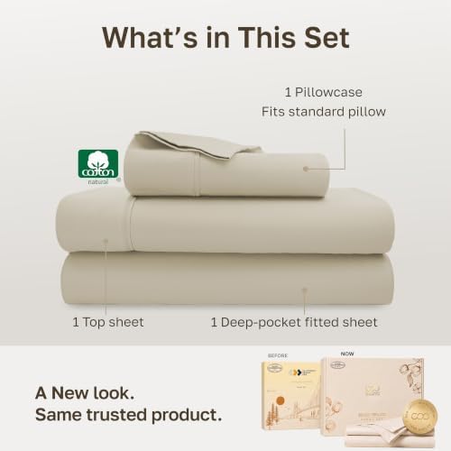 California Design Den 100% Cotton Sateen 3 Pc XL Twin Sheet Set, Beige - Image 3