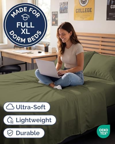 Full XL Sheets - 4 Piece Full XL Sheet Set - Cool & Breathable - Sage Green - Image 2