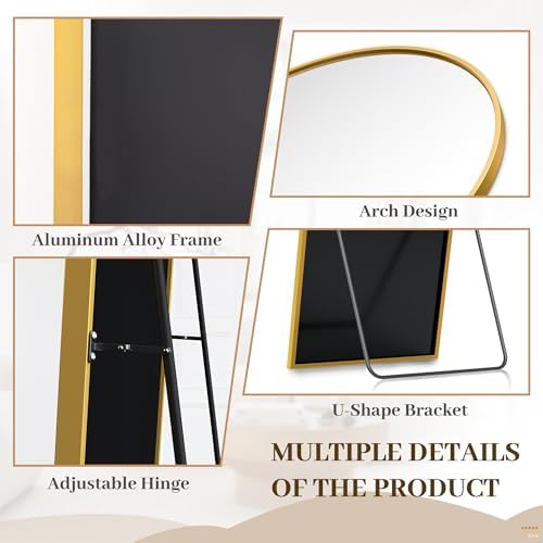 Suidia 71"x26" Arched Full Length Mirror with Stand, Gold Floor Mirror - Image 6