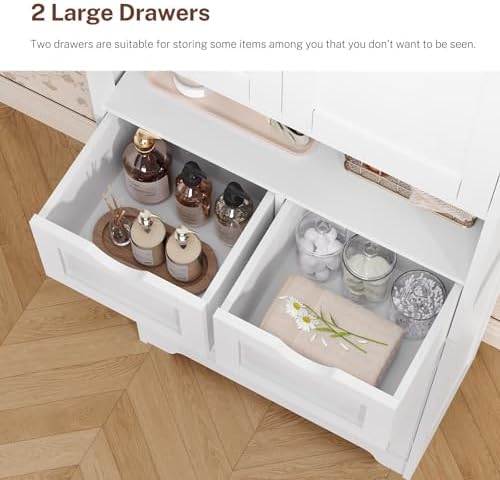 Iwell Tall Storage Cabinet with Adjustable Shelf & 2 Drawers, Kitchen Pantry Cabinet, Pantry Cabinets with 4 Doors, Tall Cabinets for Living Room, Kitchen, Bathroom, White - Image 7