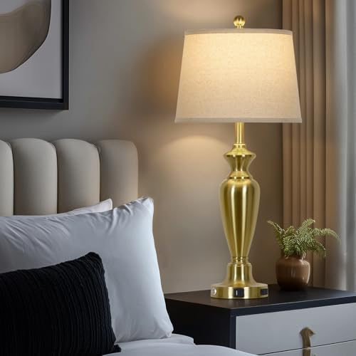 Cinyirong 30" Tall Gold Table Lamp for Living Room, 3-Way Dimmable Touch Control Bedside Lamp for Bedroom Nightstand with USB A+C Ports & AC Outlet (1 Pack) - Image 7