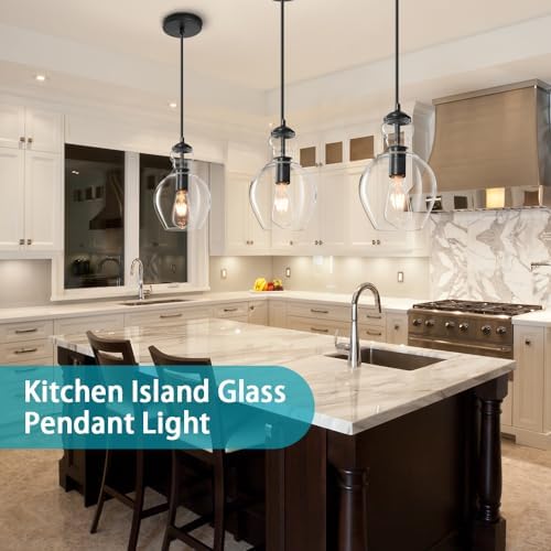 Black Clear Glass Pendant Lighting for Kitchen Island Entryway 7 Inch - Image 2