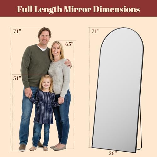 Suidia 71"x27" Arched Full Length Mirror with Stand, Black Floor Mirror - Image 4