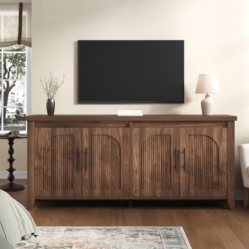 knoworld Modern Buffet Cabinet with Storage, 70" Fluted Sideboard Cabinet with Adjustable Shelves, Wood & Multi-Functional Coffee Bar Console for Kitchen Room,Bedroom, Living Room & Entryway Walnut - Image 6
