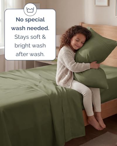 Twin Size 3 Piece Sheet Set - Breathable & Cooling Sheets - Sage Green - Image 6