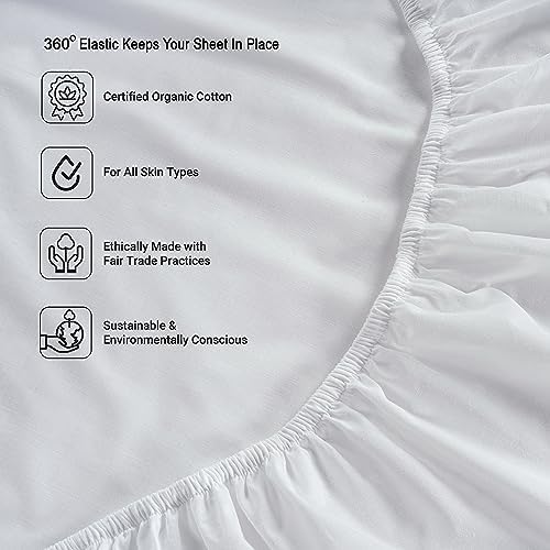 LANE LINEN Queen Sheets 100% Organic Cotton 8pc Percale Cooling - White - Image 6