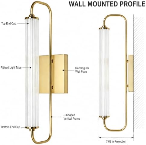 LIGHTLAND Gold Wall Sconce, 20.7 Inch Modern Metal and Acrylic Wall Light Fixture, Wall Lamp for Living Room Bedroom Hallway (Pack of 1) - Image 6