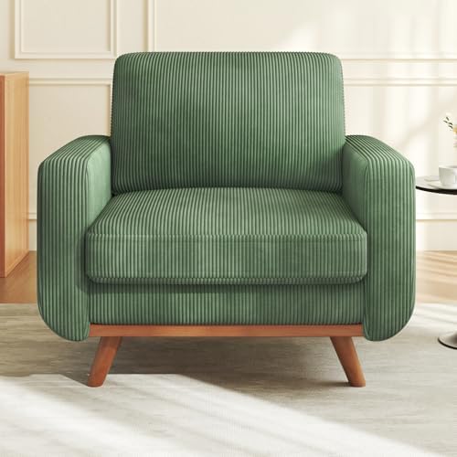 Vesgantti 38.5" Accent Chair Green, Comfy Corduroy Single Sofa Seat with Spring Cushion, Upholstered Armchair with Deep Seat, Reading Chair for Adults, Modern Sofa for Living Room, Bedroom by Vesgantti