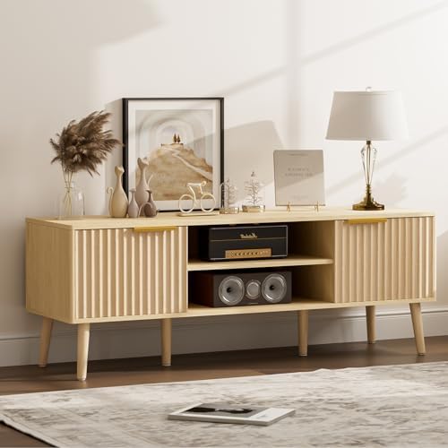 LCRBOL TV Stand with Fluted Doors for TVs up to 65", Modern, Natural by Unknown