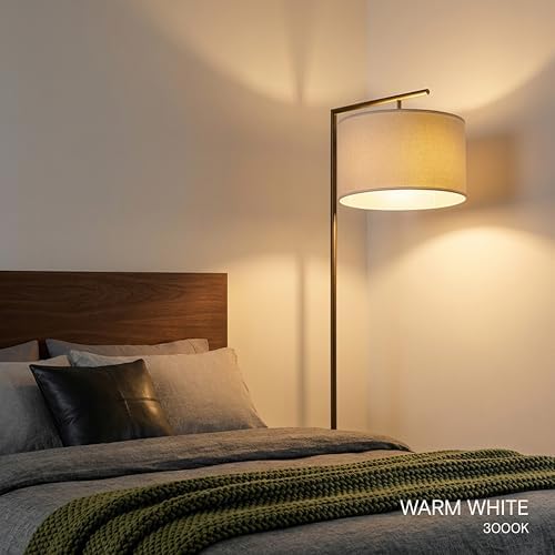Brightech Montage Modern Floor Lamp - LED Standing Lamp with Tan Shade for Living Rooms & Offices - Bedroom Reading Light - Tall Corner Pole Lamp for Contemporary Home Decor - Black - Image 6
