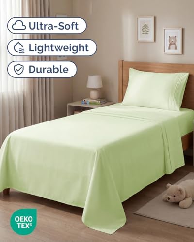 Twin Size 3 Piece Sheet Set - Comfy Breathable & Cooling - Light Sage Green - Image 2