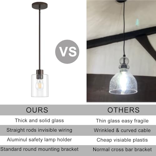 Oil Rubbed Bronze Pendant Lights Kitchen Island - Clear Glass Pendant Light Fixture Multiple Stems Rods 3 Units 12 Inch 3 Units 4 Inch (1 Pack Oil Rubbed Bronze Downrod) - Image 2