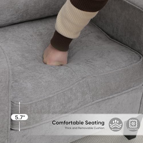 Accent Chairs Set of 2, Upholstered Living Room Chairs with Side Pockets, Mid Century Modern Reading Chair for Bedroom, Comfy Armchair Single Sofa Side Chair for Office, Small Room, Light Grey - Image 6