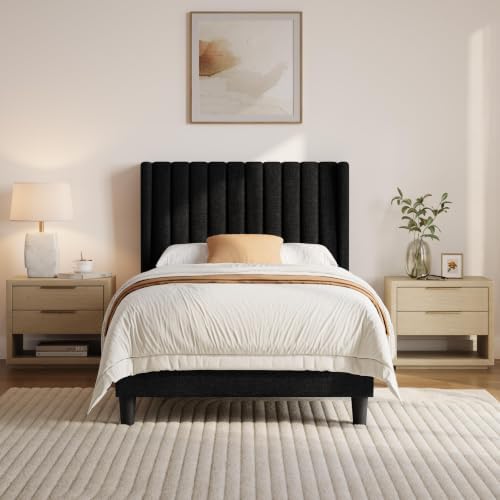 Yaheetech Twin Bed Frame with Headboard,Black Channel-Tufted Platform by Yaheetech