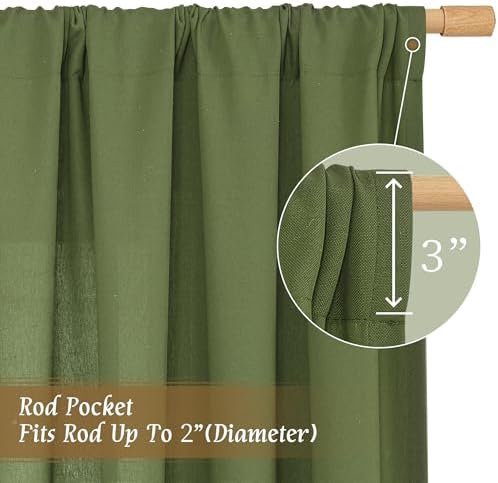 LAMIT Olive Green Semi Sheer Linen Curtains 72 Inch Length for Living Room - Image 3