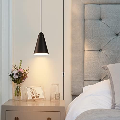 Black Plug In Pendant Light,Hanging Lights With Plug In Cord On/Off Switch, Mini Pendant Lights for Kitchen Island,Modern Farmhouse Pendant Light Fixture with Metal Shade,Hanging Lamps for Bedroom - Image 2