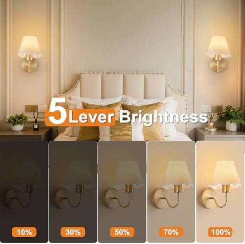 ADISUN Battery Operated Wall Sconce Set of 2, Gold Wall Lamps Rechargeable Bulbs for Living Room, Cream Rattan Shade, Wireless Wall Lights for Bedroom Living Room Hallway Kitchen(2 Bulbs Included) - Image 4