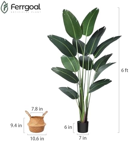 Ferrgoal 6ft Artificial Bird of Paradise Plant with Basket-Set of 2 - Image 2