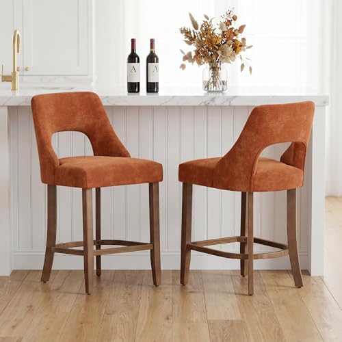 UVV Bar Stools Set of 2, Upholstered Counter Height Bar Stools, Modern Counter Stools with Wood Legs for Kitchen Island Dining Room Bar, Orange by UVVLivetheQualityLife