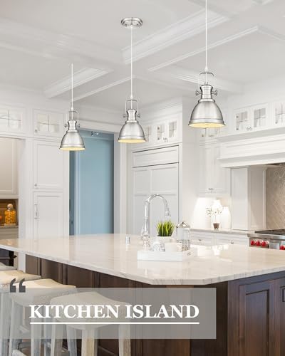2-Pack Brushed Nickel Pendant Lights Kitchen Island, Metal Shade - Image 5