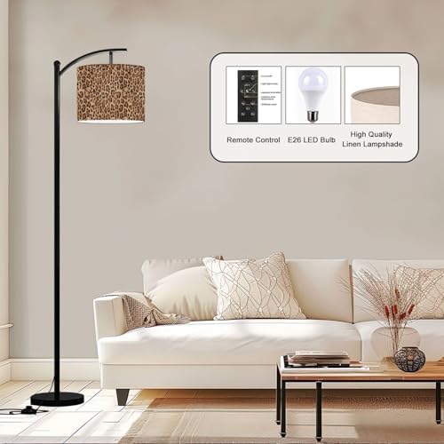 Arc Floor Lamp Leopard Seamless Pattern Animal Print Modern Tall Standing Lamp Dimmable with Remote Adjustable Drum Shade Footswitch for Living Room Bedroom Office - Image 3