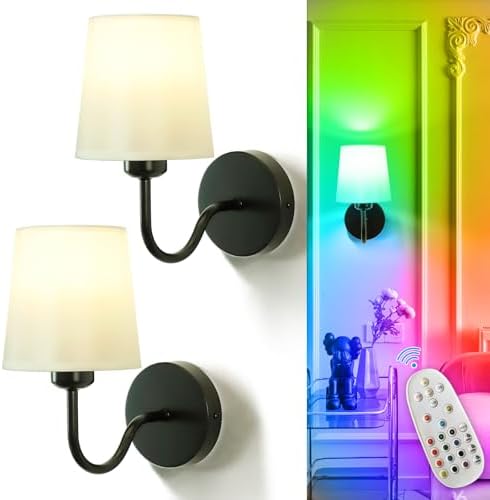 Depuley Wall Sconces Battery Operated: Set of 2 Wireless Wall Lights with Remote for Bedroom - Rechargeable 15 Colors Black Wall Lamp for Living Room Hallway Home Decor by Depuley